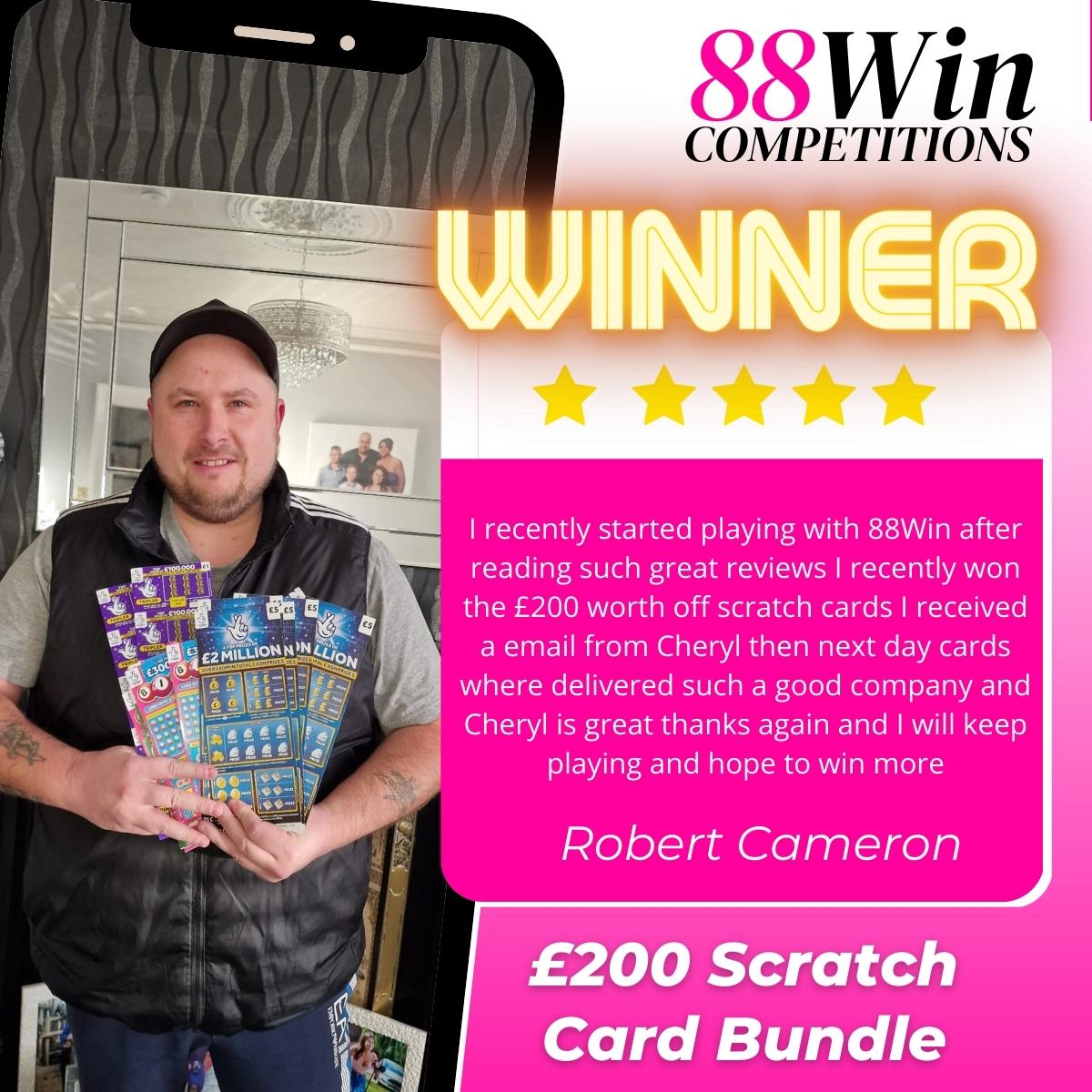 88Win Competitions £200 Scratch Card Bundle Winner Photo