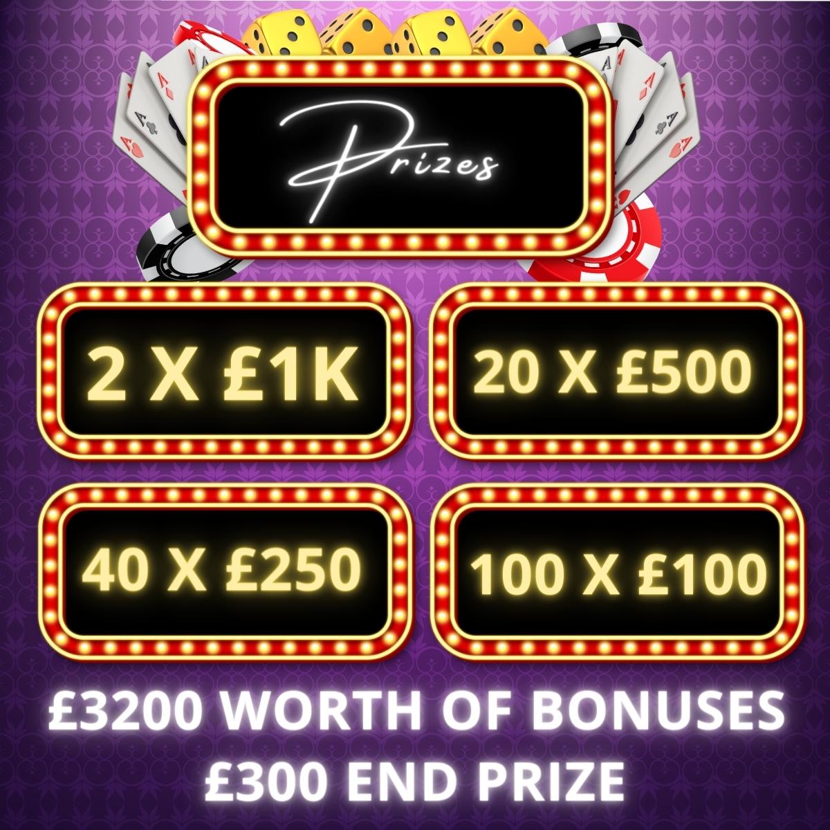 Casino | 382 Instant Win Prize Fund Worth £32k &amp; £300 End Draw | Draw ID:2605231
